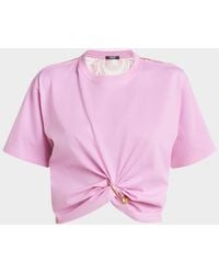 Versace - Safety-Pin Twisted Crop T-Shirt With Underwater Barocco Silk Twill Back - Lyst
