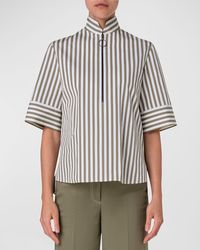 Akris Punto - Kodak Striped Cotton Poplin Short-Sleeve Zip Shirt - Lyst