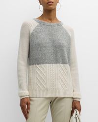Autumn Cashmere - Striped-back Colorblock Cable-knit Sweater - Lyst