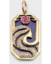 Kastel Jewelry - 14k Yellow Gold Moon Goddess Pendant With Lapis, Diamonds And Rubies - Lyst