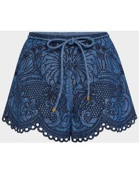 Zimmermann - Coco Embroidered Denim Shorts - Lyst