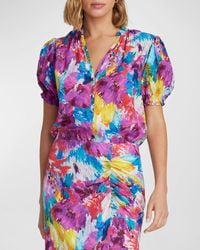 Robert Graham - Mila Mosaic Floral-Print Puff-Sleeve Shirt - Lyst