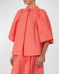 Joslin Studio - Lola Floral-Embroidered Button-Down Linen Shirt - Lyst