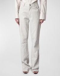 Zadig & Voltaire - Pistol Mid-Rise Straight-Leg Crinkled Leather Pants - Lyst