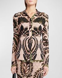 Etro - Printed African-mesh Long-sleeve Collared Shirt - Lyst