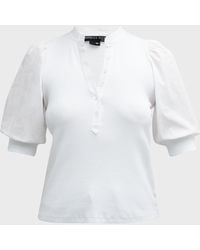 Veronica Beard - Coralee Puff Sleeve Button-Front Top - Lyst