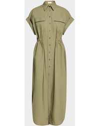 Brunello Cucinelli - Monili-Trim Short-Sleeve Techno Cotton Poplin Midi Shirtdress - Lyst