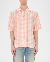 Amiri Wavy Embellished Bowling Silk Shirt in Pink for Men | Lyst