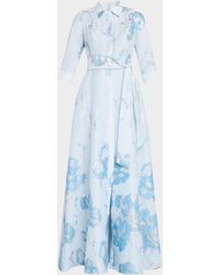 Teri Jon - A-Line Metallic Jacquard Shirt Gown - Lyst