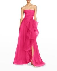 THEIA - Teresa Draped Strapless Gown - Lyst