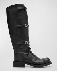 Miu Miu - Antic Buckle Distressed Leather Knee-High Boots - Lyst