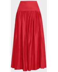 Lela Rose - Drop-Waist Gathered Cotton Poplin Midi Skirt - Lyst