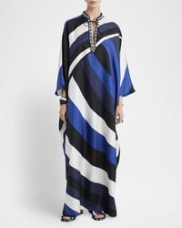 PUCCI - Iride-Print Crystal Neck-Tie Silk Twill Maxi Kaftan Dress - Lyst
