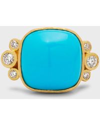 Elizabeth Locke - 19k Square Cushion Sleeping Beauty Turquoise Ring, Size 6.5 - Lyst