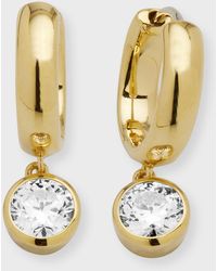 Neiman Marcus - 18k Yellow Gold Bezel Diamond Huggie Earrings - Lyst