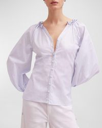 Anne Fontaine - Aix Beaded Striped Balloon-sleeve Shirt - Lyst