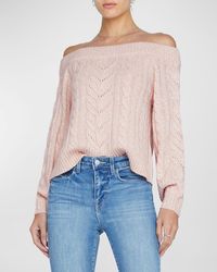 L'Agence - Vest Cable-Knit Off-The-Shoulder Sweater - Lyst
