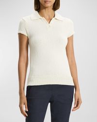 Theory - Cap-Sleeve Cotton And Merino Wool Polo Top - Lyst