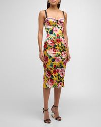 Dolce & Gabbana - Floral-Print Sleeveless Bustier Midi Dress - Lyst