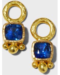 Elizabeth Locke - 5mm Blue Sapphire Cushion Earring Charms With Gold Dot Triad - Lyst