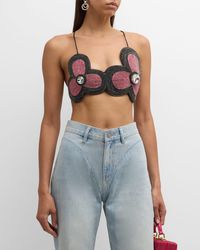 Area - Crystal Embroidered Flower Bra Top - Lyst