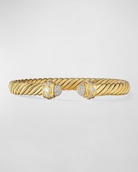 David Yurman - 7mm Cablespira Oval Bracelet In 18k Gold With Diamonds, Size L - Lyst