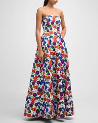 Jonathan Cohen - Wild Tie-Dye Poppies Print Strapless Gown - Lyst