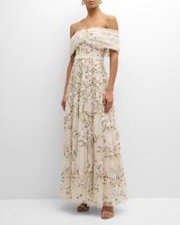 Needle & Thread - Lunaria Wreath Floral-Embroidered Tulle Gown - Lyst