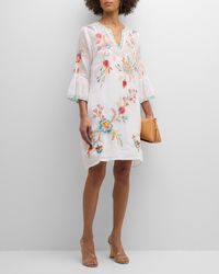 Johnny Was - Joele Floral-Embroidered Midi Shift Dress - Lyst