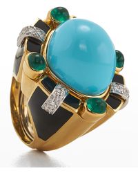 David Webb - Turquoise, Emerald And Diamond Ring, Size 6.5 - Lyst
