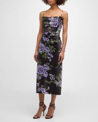 Carolina Herrera - Floral Print Draped Midi Dress - Lyst