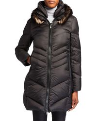 Post Card Saltoro Chevron-puffer Coat W/ Fox Fur Trim - Black