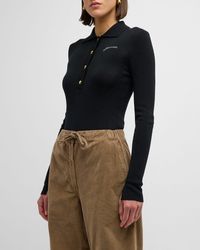 Ganni - Mini Ribbed Merino Polo Shirt - Lyst