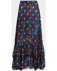 Etro - Emerald Paisley Ruffle Fil Maxi Skirt - Lyst