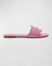 Alexandre Birman - Clarita Leather Embossed Bow Slide Sandals - Lyst