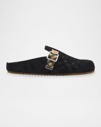 Burberry - Apos;S Urchin Suede Check-Strap Clogs - Lyst
