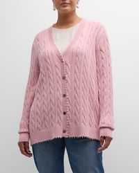 Minnie Rose - Plus Size Frayed Cable-Knit Cardigan - Lyst