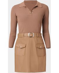 Shoshanna - Melinda Belted Knit & Faux Leather Mini Dress - Lyst
