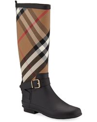 Burberry Checked Cotton-canvas And Rubber Rain Boots - Black