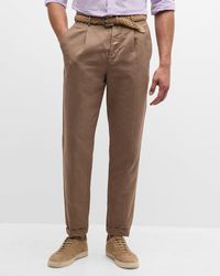 Brunello Cucinelli - Slim Fit Cotton-Linen Pleated Pants - Lyst