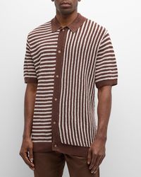 Onia - Linen Knit Mixed Stripe Short-Sleeve Shirt - Lyst