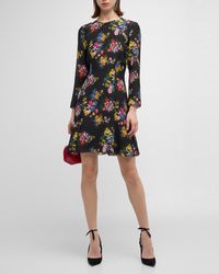 Adam Lippes - Mia Floral-Print Long-Sleeve Crepe De Chine Mini Dress - Lyst