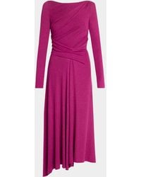 Talbot Runhof - Cozy Jersey Draped Long-Sleeve Asymmetric Midi Dress - Lyst