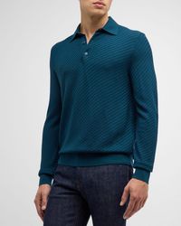 Brioni - Basketweave Knit Polo Sweater - Lyst