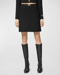 Versace - Medusa-Belt Double Wool Crepe Stretch Mini Skirt - Lyst