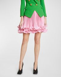 Balmain - Pleated Crepe Swirl Ruffle Mini Skirt - Lyst