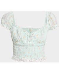 LoveShackFancy - Daini Smocked Floral Top - Lyst
