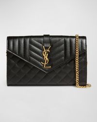 Saint Laurent - Envelope Quilted Pebbled Leather Wallet On A Chain - Lyst