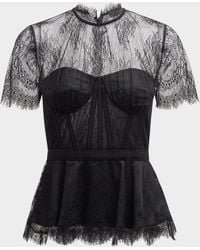 Jonathan Simkhai - Kehlani Sheer Lace Short-Sleeve Peplum Bustier Top - Lyst