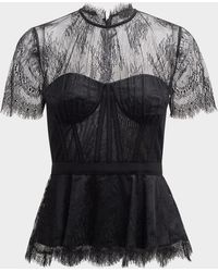 Jonathan Simkhai - Kehlani Sheer Lace Short-Sleeve Peplum Bustier Top - Lyst